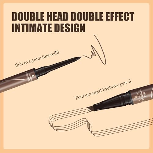 Microblading Eyebrow Pen, 2-in-1 Dual-Ended Magical Waterproof Eyebrow Pencil with 4-Prong Micro-Fork-Tip Applicator, Brow Pen for Women Creates Natural Looking Brows Effortlessly (Dark Brown)