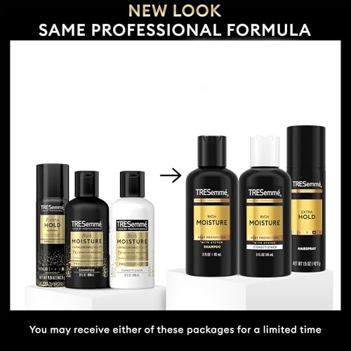 TRESemm? Travel Essentials for Hair Care ??Rich Moisture Shampoo, Conditioner & Extra Hold Hairspray for Heat Protection & 24H Frizz Control