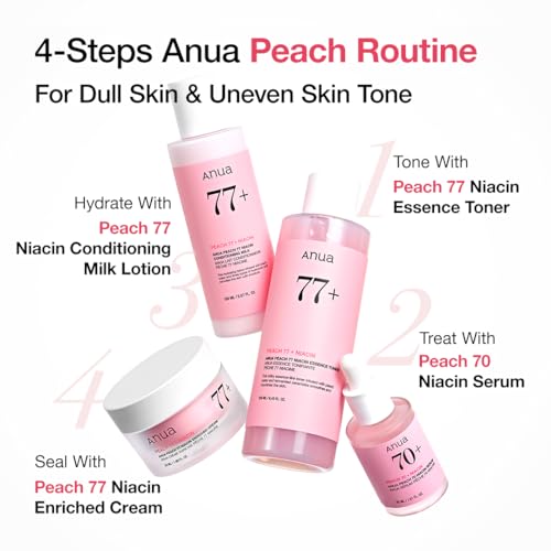 Anua Peach 77 Niacin Essence Toner 250ml / Brightening Toner for Face, Niacinamide, Panthenol, Ceramides, Facial Toner for Glass Skin, Korean Skin Care (8.45 fl.oz.)