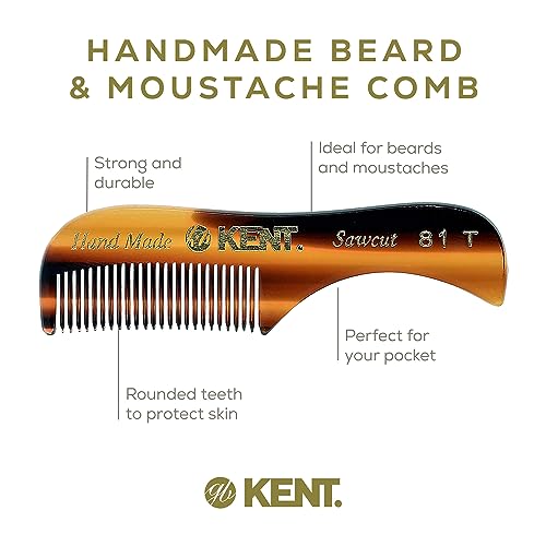 Kent A 81T X-Small Gentleman's Beard and Mustache Pocket Comb, Fine Toothed Pocket Size for Facial Hair Grooming and Styling. Saw-cut of Quality Cellulose Acetate, Hand Polished. Hand-Made in England
