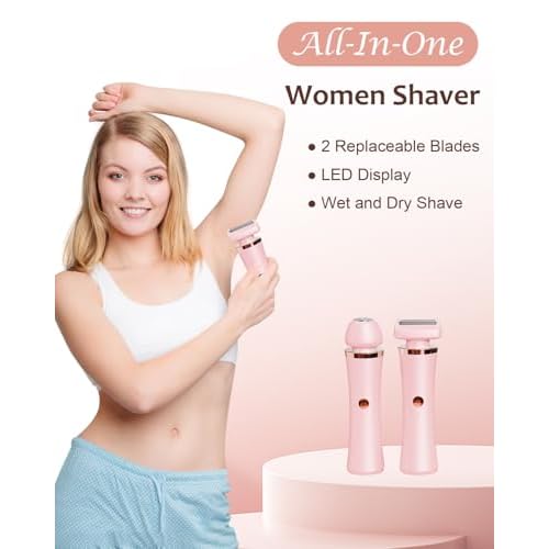 Facial Hair Remover for Women - 2-in-1 Electric Painless Face Hair Removal Shaver Device - Waterproof Face Trimmer & Body Epilator - Rechargeable Razor with 2 Heads for Lips Arms Legs Bikini Body