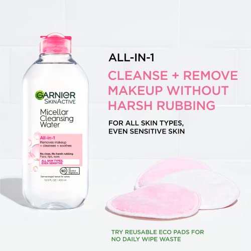 Garnier Micellar Cleansing Water,All-in-1 Makeup Remover and Facial Cleanser,For All Skin Types,3.4 Fl Oz (100mL),(Packaging May Vary),(Pack of 2)