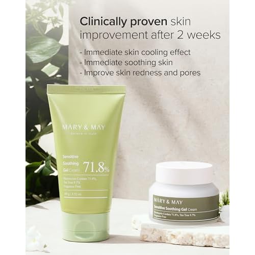 Mary&May Sensitive Soothing Gel Cream - Instant Cooling and Redness Relief, Pore-Tightening Face Cream with Tea Tree and Houttuynia Cordata Extracts - No Sticky, Refreshing Finish, 3.52oz.