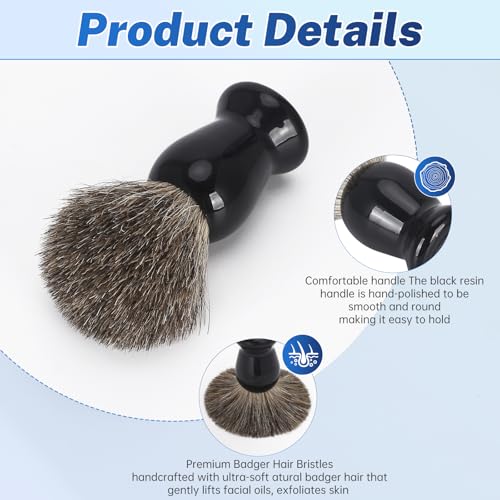 Shaving Brush Set for Men ? Pure Badger Hair Shaving Brush and Bowl, Exfoliating Shaving Cream Brush Gifts for Fathers Day