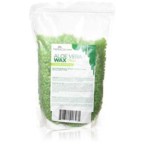 Huini Herbicos Body Hair Remover Hard Wax Beans Aloe Vera w/t 50 Large Spatula for All Skin Types Cool & Soothing - 35.28 oz / 1000g CD-RHW1000C-4