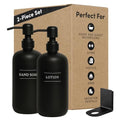 Black Plastic Bottle | Refillable Wall Mount Liquid Soap Dispenser with No Drill Brackets | 16 oz Hand Soap and Lotion for Every Bathroom | Two Bottles