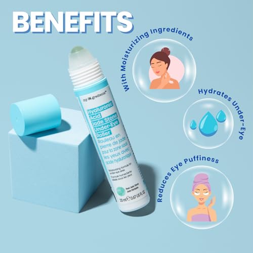 Masque Bar My Ingredients Hydrating Smoothing Under Eye Seru Jade Stone Roller, Under Eye Roller for puffiness, Niacinamide & Hyaluronic Acid Treat Dark Circles, Wrinkles, Travel Essentials, 20ml