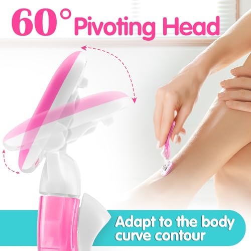 DreamGenius Travel Razors for Women, Travel Size Toiletries Include 1 Handle and 2 Cartridges, Extra Smooth 5-Blade Travel Essentials Razor with Case for Shaving, Pink