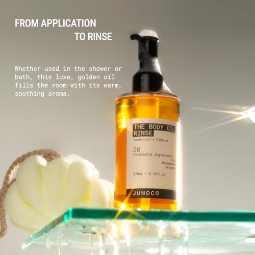 JUNO & Co. Body Oil Rinse Shower Cleanser, Hydrating Wash with Rice Bran, Meadowfoam Seed & Calendula, Softening & Balancing for Dry or Sensitive Skin, Unisex, Daily Use Formula, 9.13 fl oz.