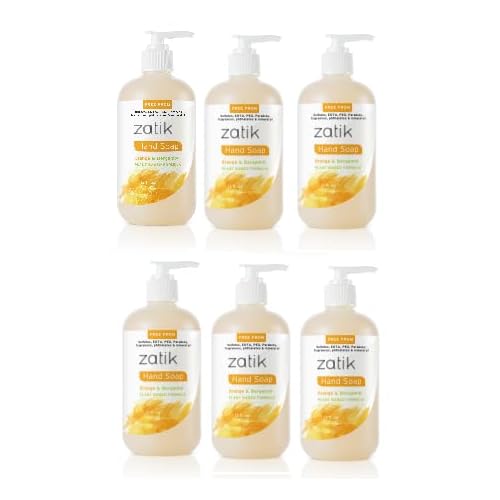 Zatik Naturals - Liquid Hand Soap with Orange & Bergamot, Moisturizing Handwash, Grey Water Safe, 12 fl oz (Pack of 6)
