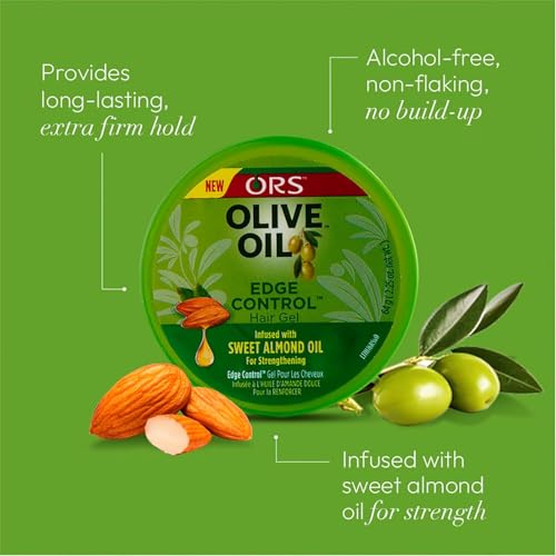 ORS Olive Oil Edge Control Hair Gel with Sweet Almond Oil for Strengthening 2.2 Ounces (Pack of 2)