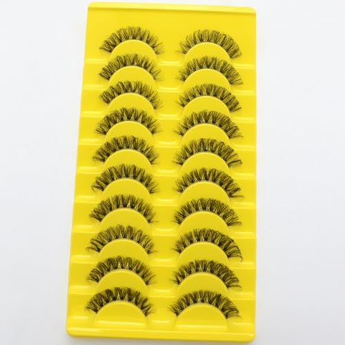 False Eyelashes Natural Look Faux Mink Lashes Russian Strip Lashes C Curl Wispy Like Eyelash Extension Fluffy Transparent Band Cat Eye Fake Eyelashes Pack 10pairs