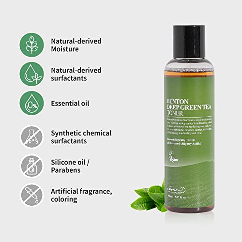BENTON Deep Green Tea Toner - 150ml (5.07 fl.oz) for Face, Sensitive & Oily Skin