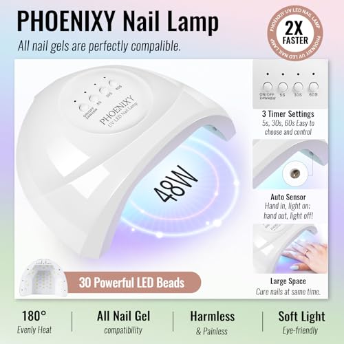 phoenixy Gel Nail Polish Kit with U V Light, 45 Colors All Seasons Soak Off 64 Pcs Gel Polish Nail Set with Base & Matte/Glossy/Glitter Top Coat Manicure Tools Complete Gel Nail Kit Gift for Women