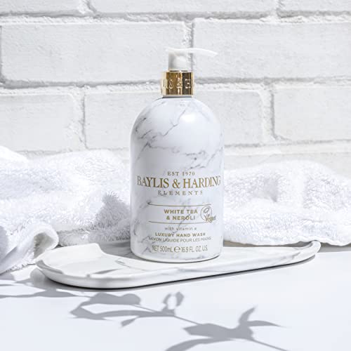 Baylis & Harding Liquid Hand Soap Wash with Dispenser, Elements, White Tea & Neroli, 16.9oz/500ml