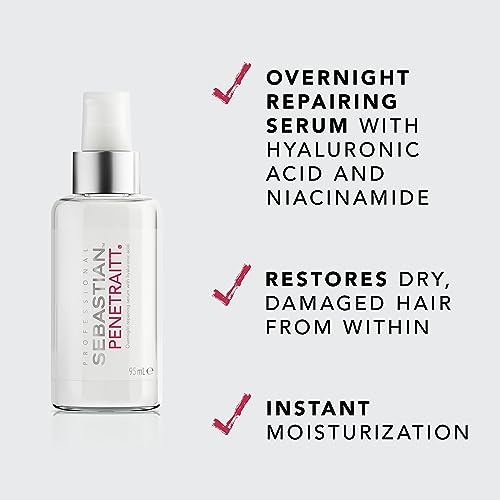 Sebastian Professional Penetraitt Overnight Repair Serum with Hyaluronic Acid & Niacinamide | Moisturizing Leave-in Treatment for Dry, Damaged Hair | 3.2 fl oz