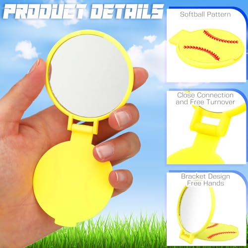 24 Pcs Softball Compact Mirror for Softball Gifts Sport Party Supplies 2.75 Inches Folding Pocket Purse Mirror for Women Makeup Team Accessories Supplies