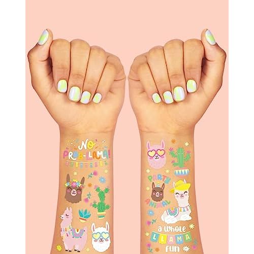 xo, Fetti Llama Temporary Tattoos - 46 Metallic Designs | Fiesta Animal Birthday Party Decorations, Cactus Desert Party Favors, Llama Arts and Crafts