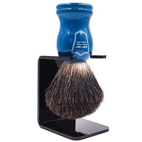 Parker 100% Black Badger Shaving Brush with Blue Wood Handle & Stand ? Premium Wet?Shaving Lather Brush for Men