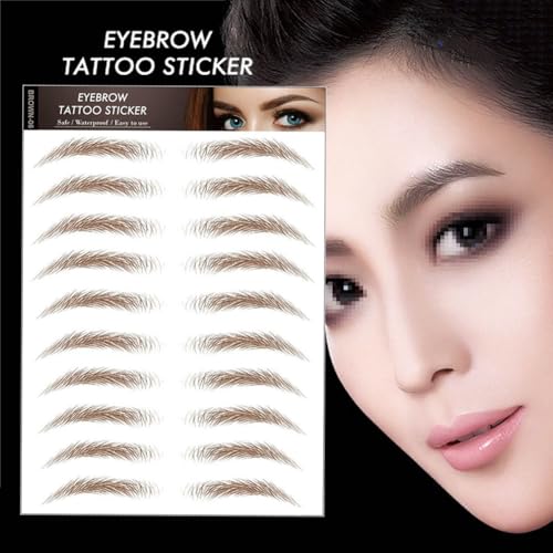6 Sheets 54 Pairs 4D Hair-Like Waterproof Eyebrow Tattoos Stickers Eyebrow Transfers Sticker Temporary Brow Tattoo Grooming Shaping Eyebrow Sticker for Women Girls Makeup (Brown)