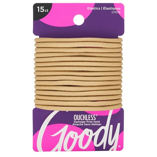 Goody Ouchless Hair Elastics ? No Pull, No Breakage, Tangle-Free Hold for Thick, Curly, Coily & Textured Hair ? 15 Count, Blonde, Long-Lasting Ponytail Holders for Women & Men