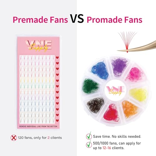 500pcs Mixed Colorful Lash Extensions | Premade Mega Volume Fans | Colored Lash Extension | Russian Volume Eyelash Extensions 3D | Length 16mm | 8D D Curl