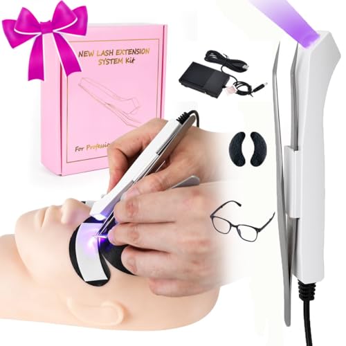 Uv Lash Lamp with Foot Pedal Portable Eyelash Extension Lamp Uv Eyelash Extension Curing Light for Nails Art US Plug Comes with Tweezers Stickers and Goggles(White)