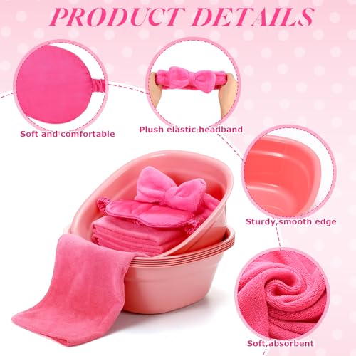 54Pcs Kids Foot Spa Party Supplies for Girl Spa Party Favors 6 Washbasin 6 Tote Bags 6 Hand Towels 6 Toe Separators 6 Hair Scrunchies 6 Hairband 6 Slipper 6 Eye Mask 6 Nail File(Rose Red)