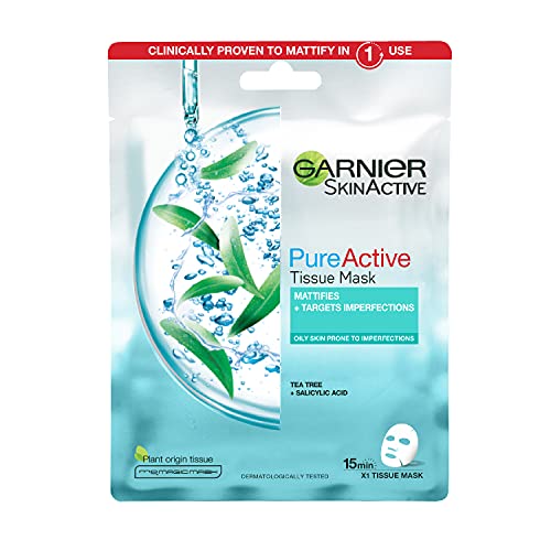 Garnier SkinActive, Maschera in tessuto anti-imperfezioni e idratante Pure Active, Per pelli grasse con imperfezioni