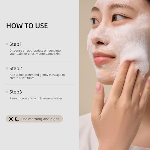 DEEOM Real Yam Brightening Cleanser, Gentle Foaming Face Wash for Sensitive Skin with Rice Water, Hydrating & Deep Pore Cleansing, Korean Skincare, 6.76 oz