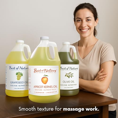 Best of Nature 100% Pure Apricot Oil ? Lightweight Massage & Body Oil, Unscented Moisturizer for Hair, Skin, Face, Ideal Carrier Oil for Essential Oils, Gallon (128 fl oz)