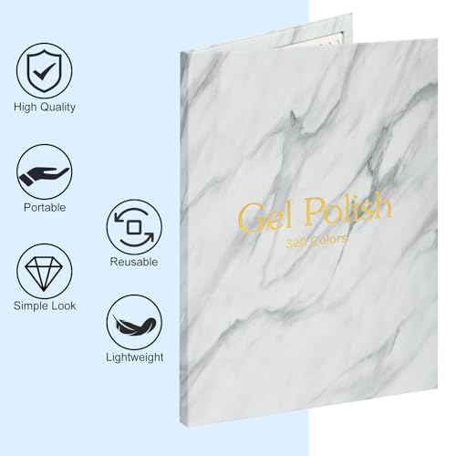 320 Nail Colors Book,Professional Nail Polish Chart Book with 360 Practice Tips & 1-400 Number Labels, Pre-Numbered Slots,Perfect for Salons and Home Use(Marble)