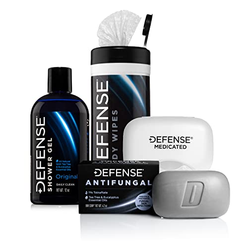Defense Soap Antifungal Medicated Bar Soap, Tea Tree Body Wipes (40 Count), & Body Wash 12 oz - Natural Shower Gel