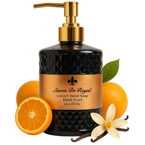 Luxury Liquid Hand Soap, Vanilla - Orange Scent, Moisturizing Vegan Kitchen & Bathroom Soap for Hand Wash, Gentle & Nourishing Formula, Refillable Bottle 16.9 Fl Oz, Black Pearl