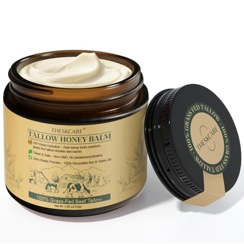 100% Natural Honey Tallow Balm Multi-Purpose Honey & Grass-Fed Tallow Balm Deep Hydration for Dry Skin, Cracked Hands All-Natural No Preservatives or Additives