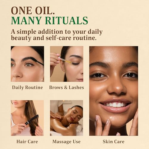 Organic Castor Oil Cold Pressed Unrefined, USDA Certified & Hexane Free, 100% Pure Ricinus Communis Oil for Hair, Scalp, Brows and Lashes in Amber Glass Bottle (8 oz)