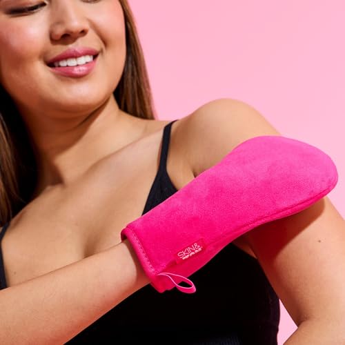Skinny Tan Pink Velvet Tanning Mitt - Velvety Soft Luxe Texture - Waterproof Lining to Keep Hands Stain Free - Smooth for Flawless Finish - Long-Lasting and Machine Washable - 1 pc Applicator