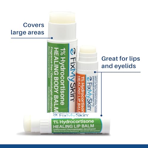 FixMySkin 1% Hydrocortisone Healing Lip Balm, Unflavored ? Soothes Dry, Cracked & Irritated Lips, Relieves Chapped Lips, Cold Sores & Eczema, Dermatologist Developed, Travel-Friendly Tube, 0.15 oz