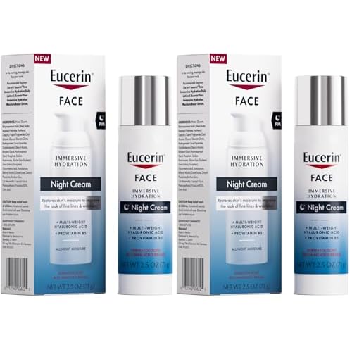 Eucerin Face Immersive Hydration Night Cream with Hyaluronic Acid and Provitamin B5,Ultra-Lightweight Face Moisturizer Smooths Fines Lines and Wrinkles,2.5 Oz Bottle,(Pack of 2)