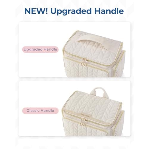 BAGSMART Travel Toiletry Bag, Large Wide-open Travel Bag for Toiletries, Makeup Cosmetic Travel Bag with Handle-Beige