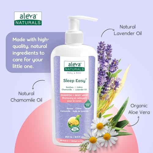 Aleva Naturals Hypoallergenic Sleep Easy Baby Hair and Body Wash for Kids and Toddlers, Plant-Based Organic Aloe Vera Formula with Lavender Scent, Gentle on Eyes and Sensitive Skin - 8 Fl Oz