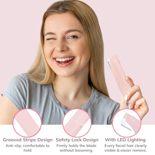 PELCAS Electric Dermaplaning Tool Kit for Women Face with LED Light, Facial Mini Dermaplaning Razor with 6 Blades, 3 Speeds 2 in 1 Facial Peach Fuzz Hair & Exfoliation Removal System at Home BV18-712