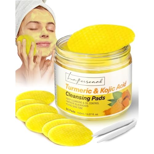 Turmeric and Kojic Acid Cleansing Face Pads ? Turmeric Exfoliating Face Scrub Pads, 50 Pcs, for Mild Cleansing Exfoliation Oil Control, Suitable for All Skin Types