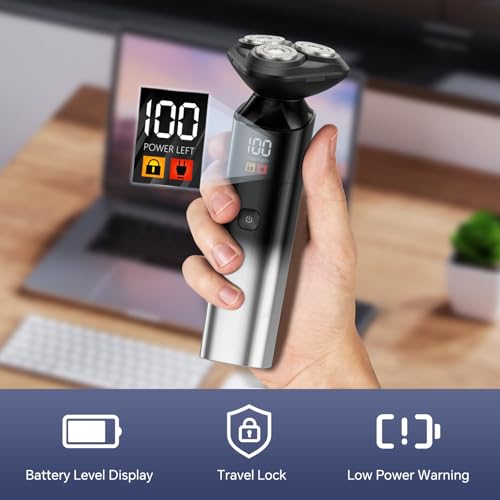 Electric Razor for Men, Rechargeable Electric Shaver for Men, Waterproof 3D Rotary Shaving, Wet/Dry Cordless 3-in-1 Electric Shaver with Beard Trimmer, Sideburn & Nose Hair Groomer