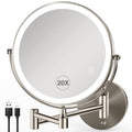 8.5 Inch Magnifying Mirror with Lights, Wall Mounted Makeup Mirror, Dual-Sided 1X/20X, Bright LED Lighting, Space-Saving Design for Bathroom & Vanity, Brushed Nickel