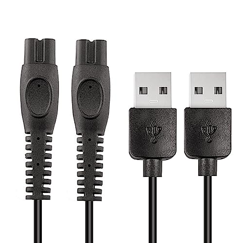 Qjin USB-A Charging Cable for Philips Norelco 2400, 3600 & MG5910 MG7910 MG7975 MG9510 MG9522 MG9575 - OneBlade QP1424 QP2724 QP2834 QP4530 QP6542 Trimmer & Shaver - 5V USB Charger Cord - 2 Pcs