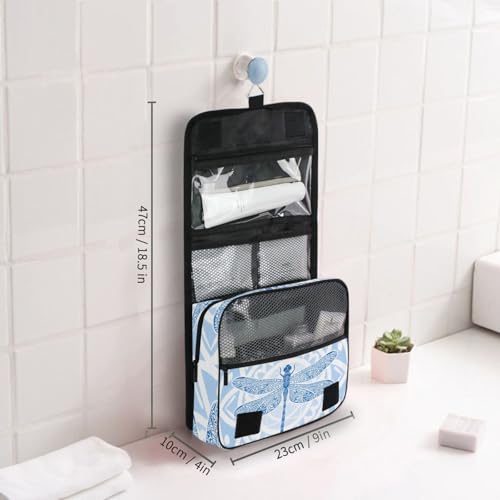 Hanging Toiletry Bag for Women Blue Boho Dragonfly Makeup Bag Travel Essentials Toiletries Organizer Bag Floral Animal Cosmetic Bag Foldable
