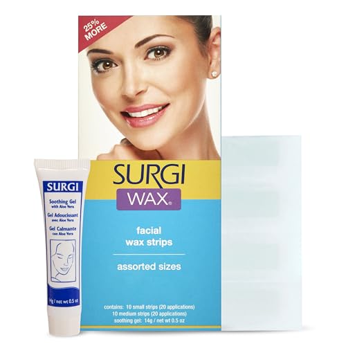 Surgiwax Facial Wax Strips - Mess-Free Facial Hair Removal for Women, Face Wax Strips, At-Home Waxing Kit, Assorted Sizes