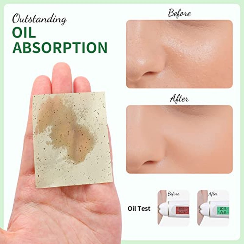 DUcare Oil Blotting Sheets for Face 100 Counts Green Tea Blotting Paper For Oily Skin with Portable Mirror Case & Makeup Puff, Oil Absorbing Sheets For Face