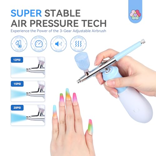 SAVILAND 25 PSI Airbrush for Nails: Rechargeable Nail Airbrush Machine 3 High-Pressure Modes Cordless Airbrush Kit with Compressor 0.3 mm Nano Nozzle Airbrush Paint Airbrush Makeup for Nails Art